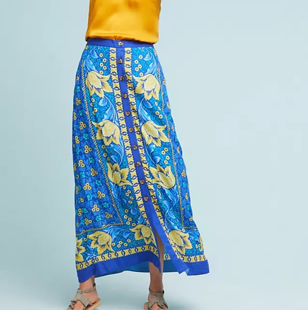 Anthropologie Maeve Cornelia Button Down Folk Floral Skirt, Sz 8, $148